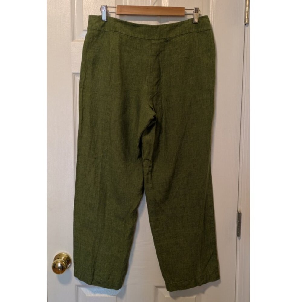 Eileen Fisher Green Linen Cropped Pants Medium - Picture 2 of 9